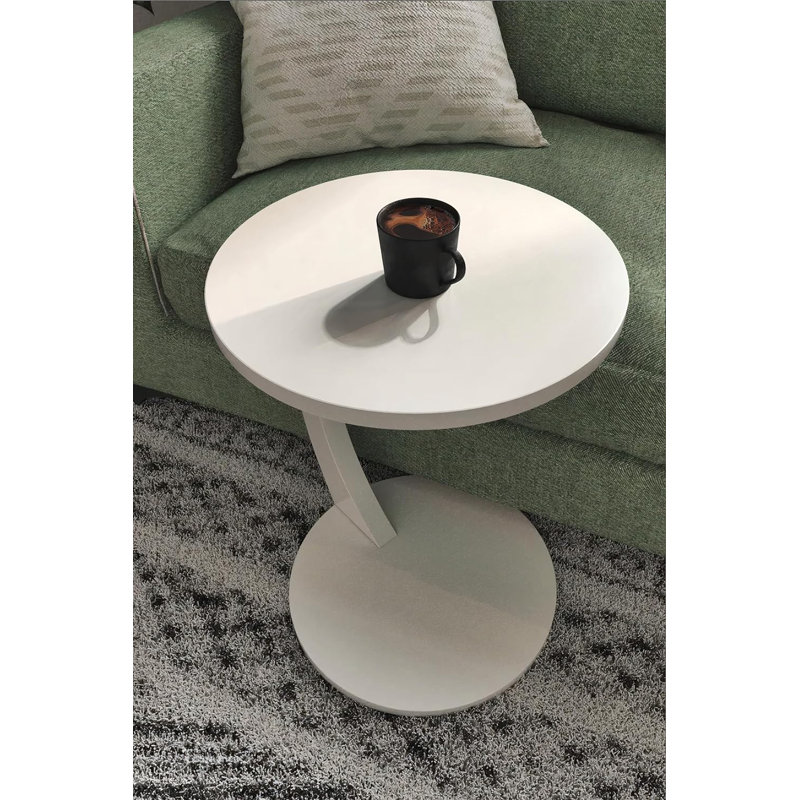 Jermichael C-Shaped Round End Table with Rolling Wheels, White