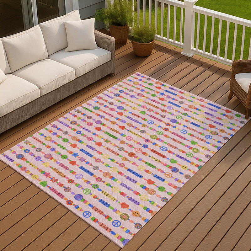 Machine Washable Indoor/Outdoor Chantille ACN2658 Kids Rug, Pink, 5' x 7'6"