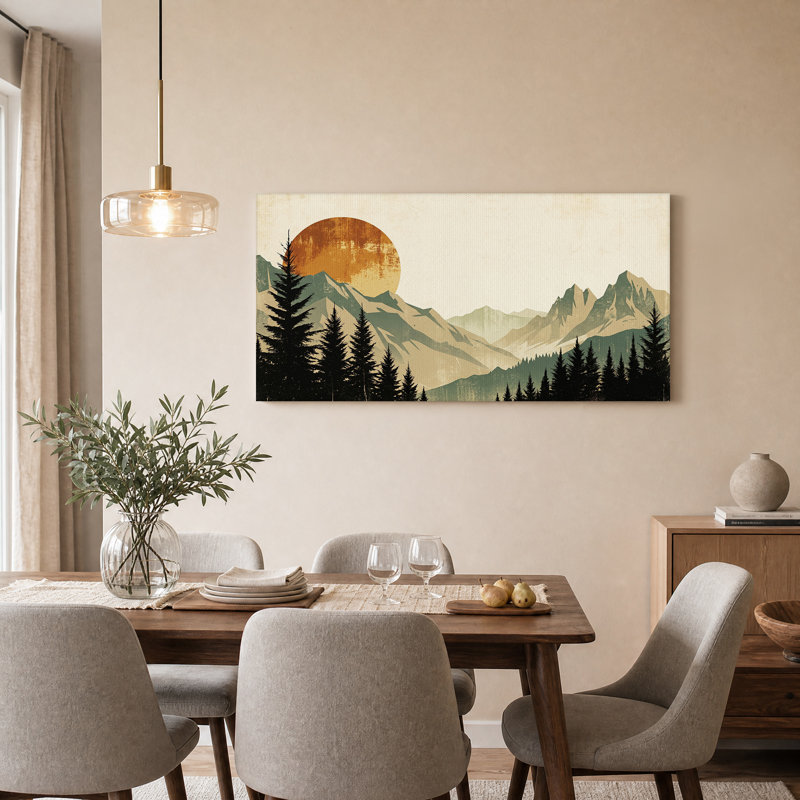 Art mural rétro sur toile de montagnes et de pins, L 40 po x H 20 po