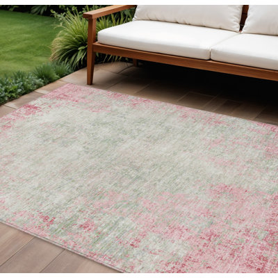Tapis intérieur lavable abstrait 10 pi x 14 pi rose et ivoire