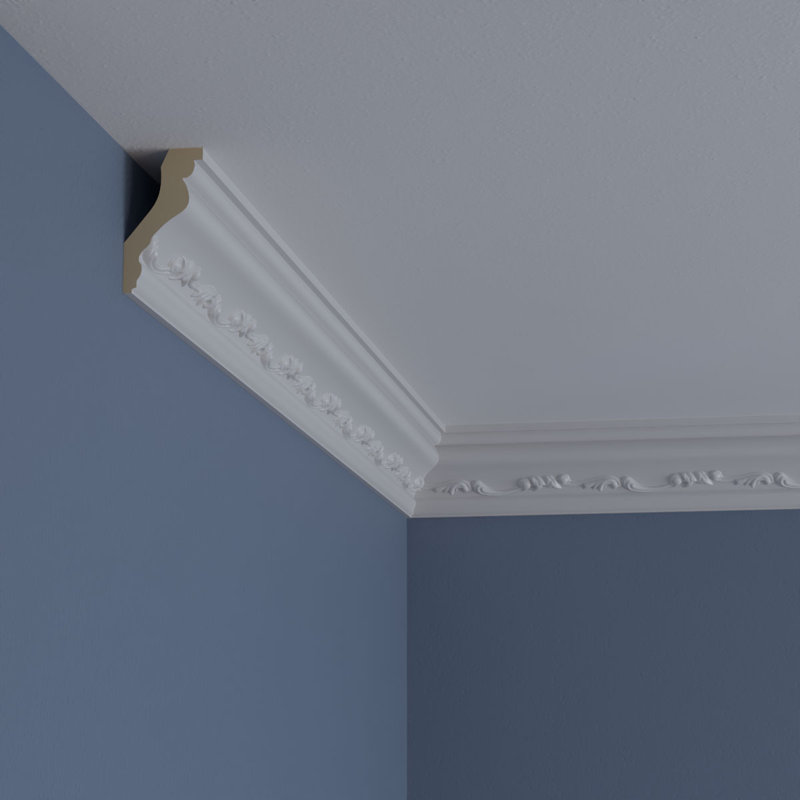 94.5" White Urethane Crown Moulding with Ornate Design