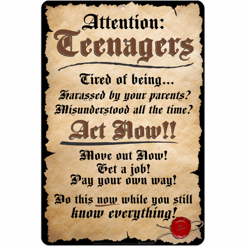 Funny Attention Teenagers Aluminum 8x12 Sign