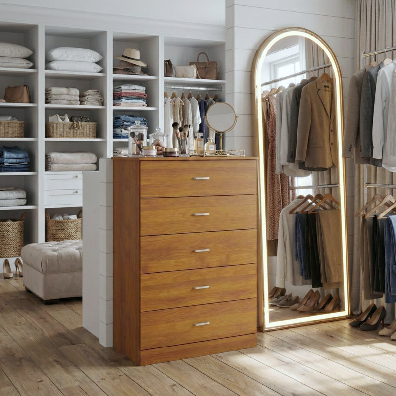 Allyannah 5 Drawer 47.2'' H Dresser, Amber Walnut