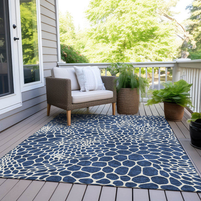 Machine Washable Indoor/Outdoor Colwart ACN919 Navy 8' x 10' Rug, Rectangulaire 8 pi x 10 pi