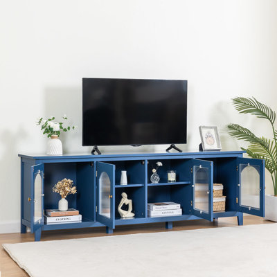 Meuble télé 71 po pour téléviseur de 70 po ou moins, meuble télé avec poignée en métal et porte en verre, meuble télé avec cadre en bois massif