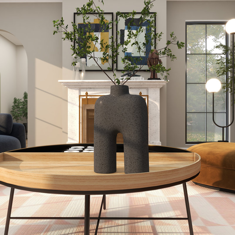 Vase de table en grès Sharee, Noir, H 13,45 po x l 8,6 po x P 3,45 po