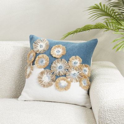 Housse de coussin en coton brodé bleu l 18 po x L 18 po 