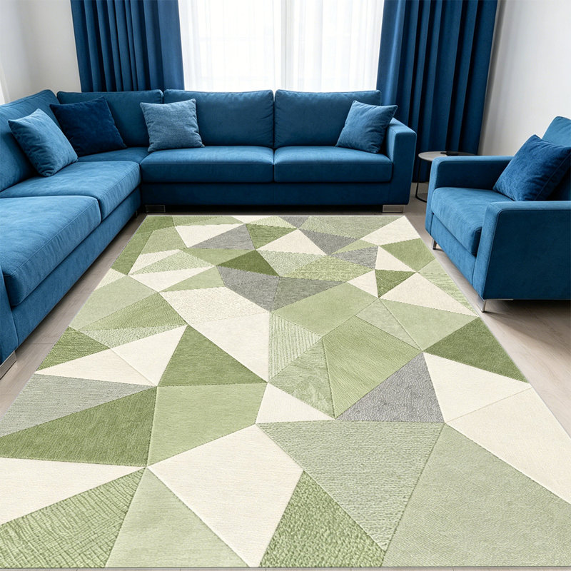 Teal & Grey Abstract Geometric carpet-easy to clean, machine-washable, soft and comfortable; suitable for door mats, kitchens, living rooms, bedrooms, corridors, and laundry areas. Easy to clean, durable carpet for home decoration.