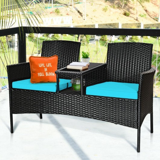 Ensemble de conversation d'extérieur en rotin de 54,5 po de large avec table, Bleu