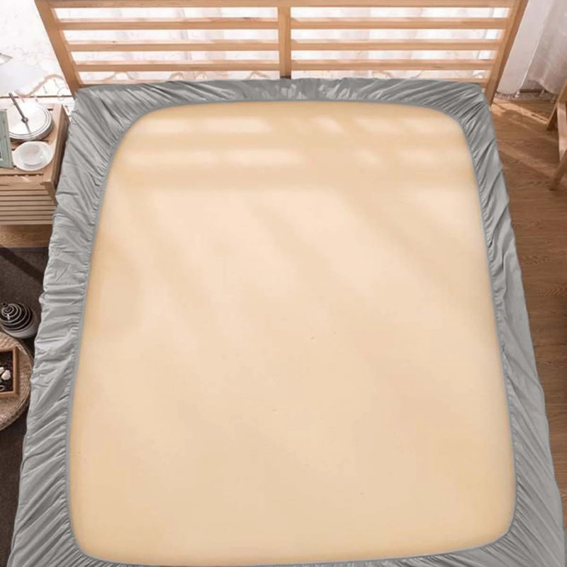 400TC Sateen Solid Cotton Fitted Sheet Fits Upto 10" Deep Pocket, Twin Fitted Sheet, Light Grey