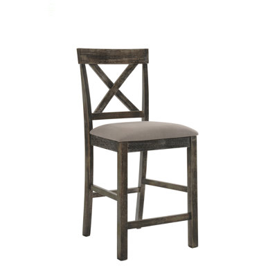 Chaise à hauteur de comptoir Martha II en lin brun clair et gris vieilli (ensemble de 2)