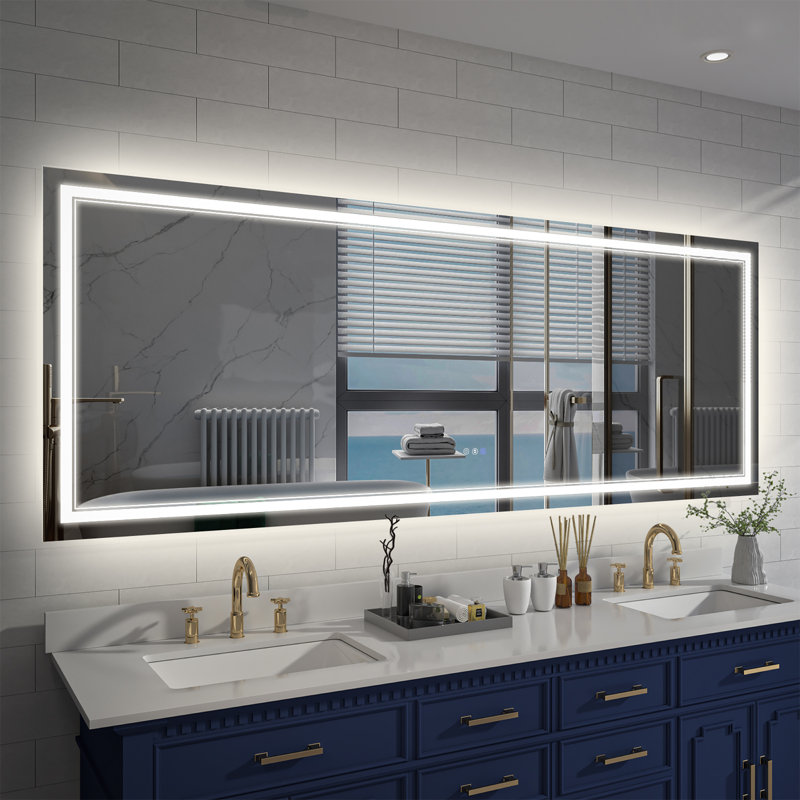 Dimmable LED Bathroom Mirror with Defogging Function, Rectangle, 36" x 96"