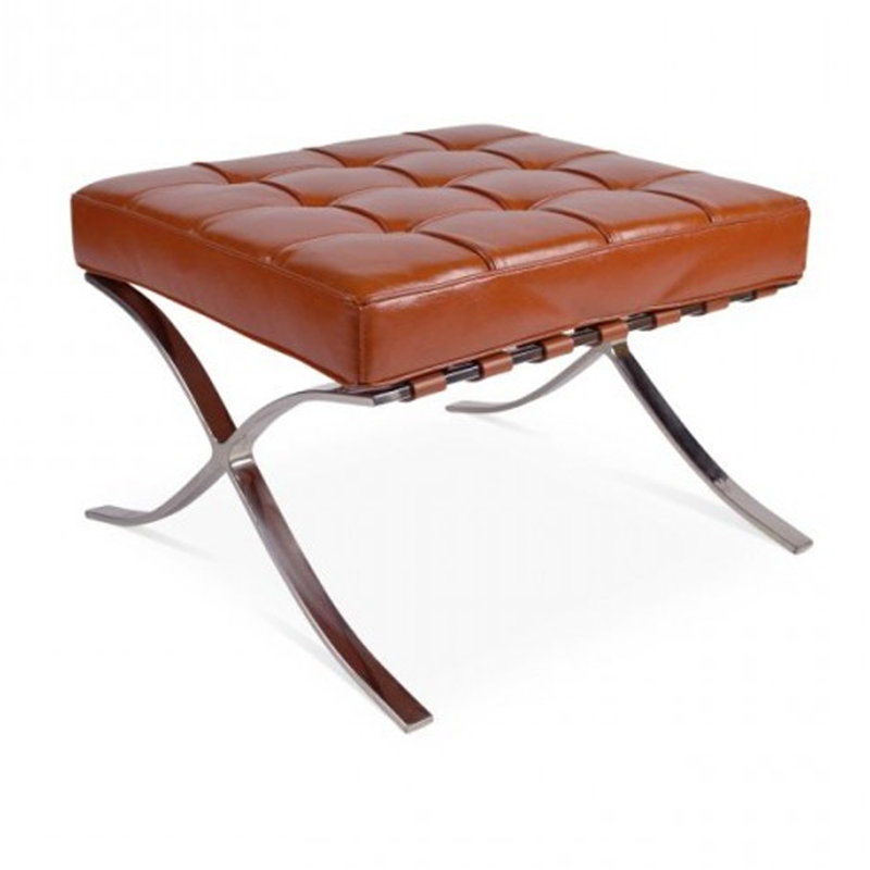 Repose-pieds de cocktail rectangulaire en cuir véritable de 24 po de largeur Beecroft, Cuir véritable brun clair