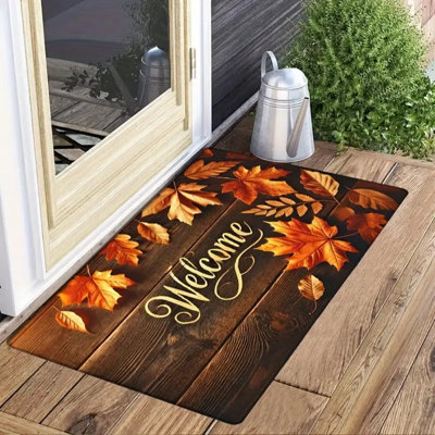 1Pc Welcome Autumn Leaves Doormat - Heavy-Duty Rubber Backing, Low-Pile Texture, Warm Brown/Orange/Black Fall Colors, Machine Washable Indoor/Outdoor Entry Mat For Front Door, Kitchen, Bathroom（23.6*35.4 Inches)