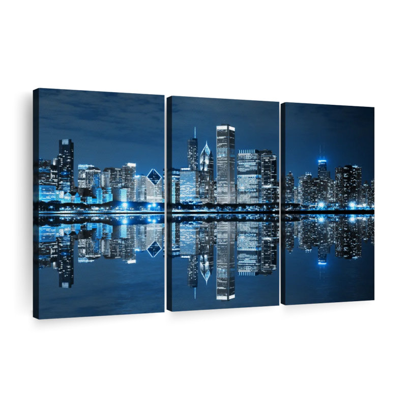 Chicago Night Lights, reproduction d'art sur toile, H 24 po x l 38 po x P 1,25 po