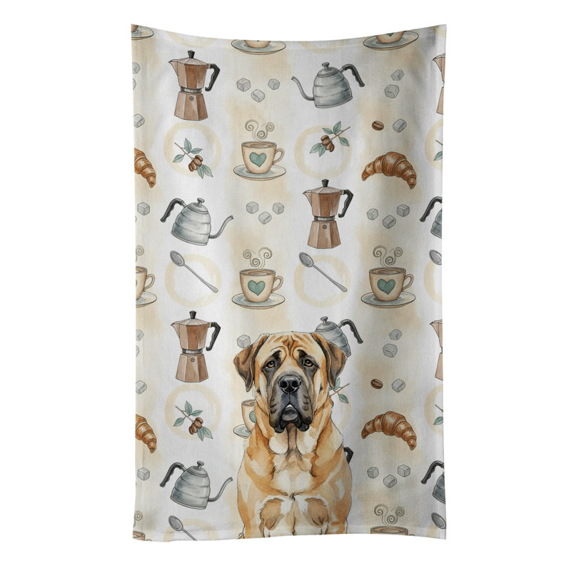 Apricot English Mastiff Coffee Bar Kitchen Towel, Apricot English Mastiff