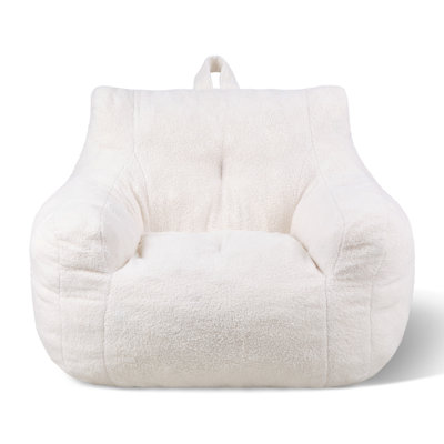 3 feet Bean Bag Chair with Soft Armrests and Storage Pocket White by Trule