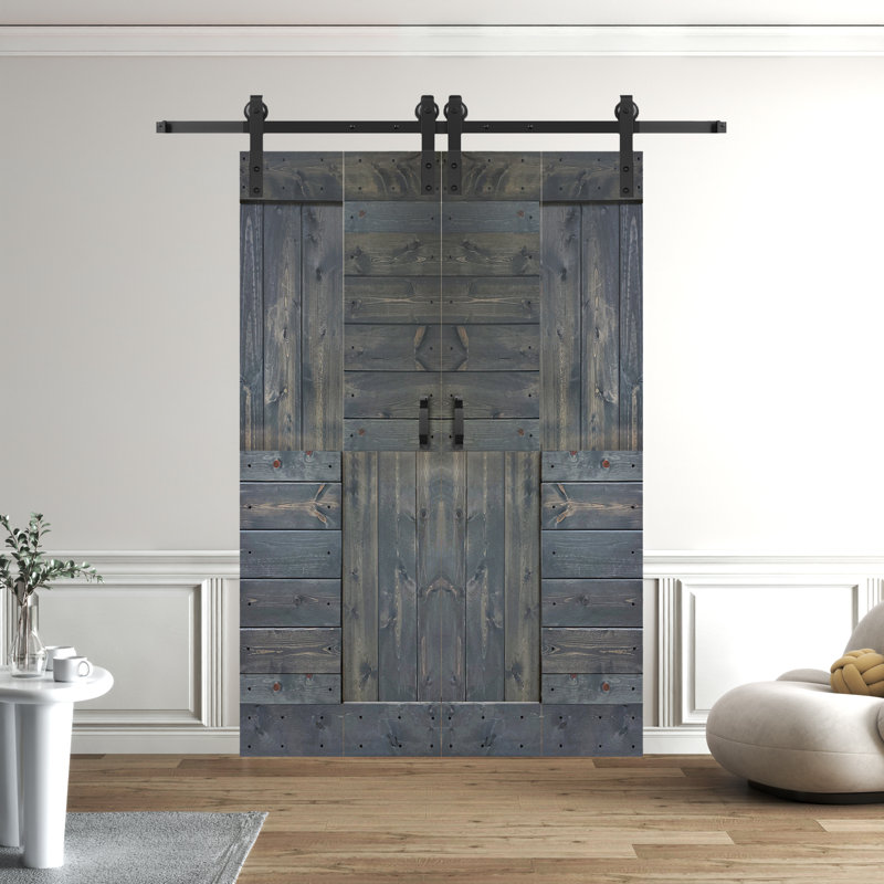 Porte pliante en bois massif en forme de S avec quincaillerie nécessaire, Gris carbone, 72 po x 80 po