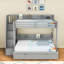 Lit superposé simple au-dessus d'un lit double en bois avec port USB, bande lumineuse, tablettes et lit gigogne-664043951