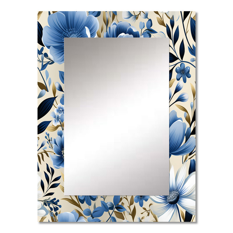 Motif floral scandinave bleu Ditmar - miroir décoratif floral, miroir mural Cottage, 32 po x 24 po