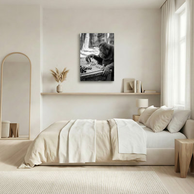 «Gallery Wrap», art mural sur toile pour le salon, la chambre à coucher, le bureau ou le vestibule - décoration murale décorative avec jeu d'échecs de singe