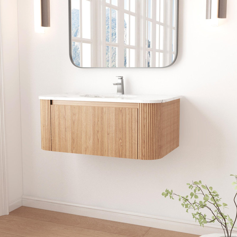 Meuble-lavabo moderne flottant, 36, Blanc de Carrare