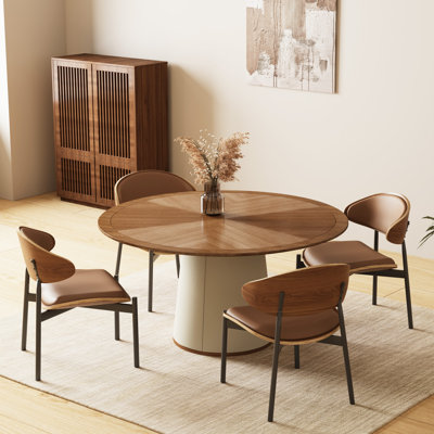 Highlawn 59.05 In. Round Dining Table, Mid-century Modern Dining Table And Chair Set, Suitable For Kitchen And Living Room