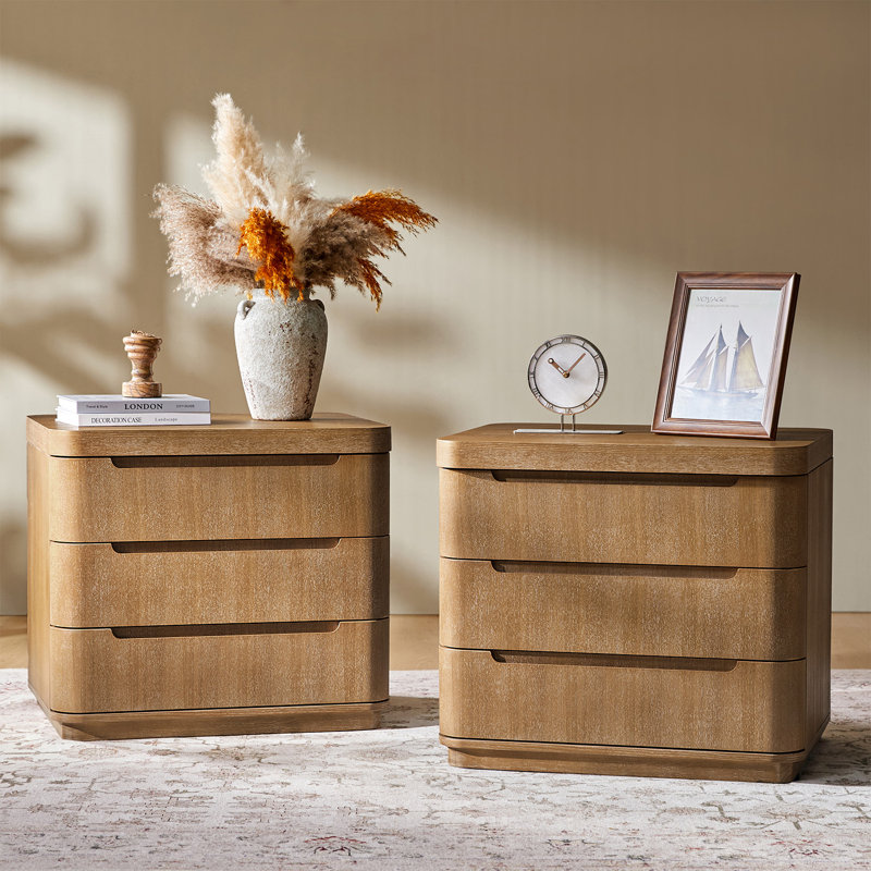 Waynesville Modern 25''W 3-Drawer Nightstand with Hidden Storage Compartment and Charging Station , Seadrift