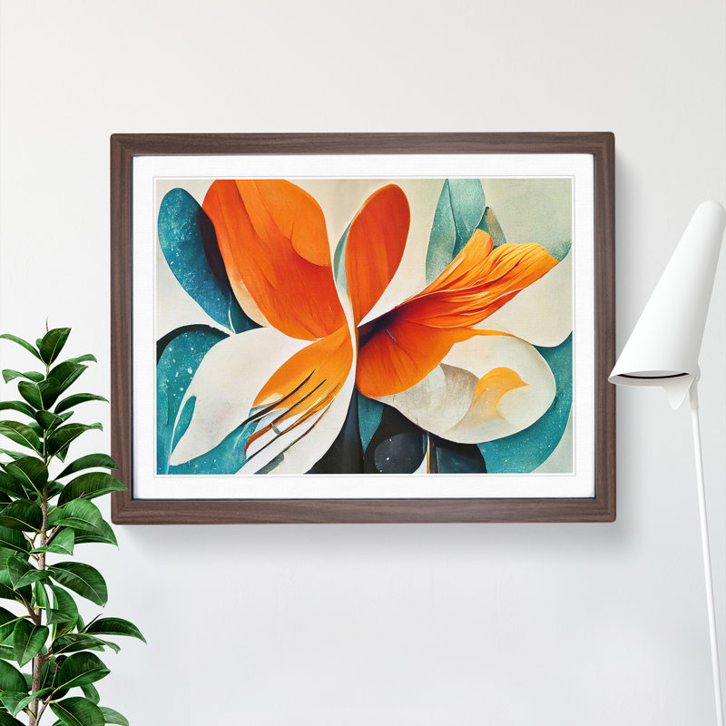 Flower Abstract Vol.7 1 Piece Single Picture Frame Wall Art, 25cm H x 34cm W x 2cm D, Walnut