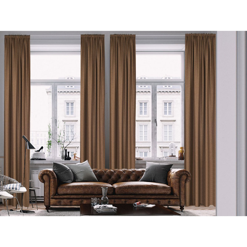 Extra Long & Extra Wide Faux Linen Decorative Curtain Single Panel, 140cm Width x 145cm Drop, Mink