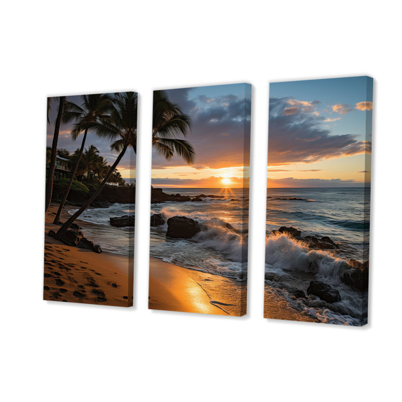 «Aloha Tropical Dreamscape I», reproduction sur toile 3 pièces, H 32 po x l 48 po x P 1 po
