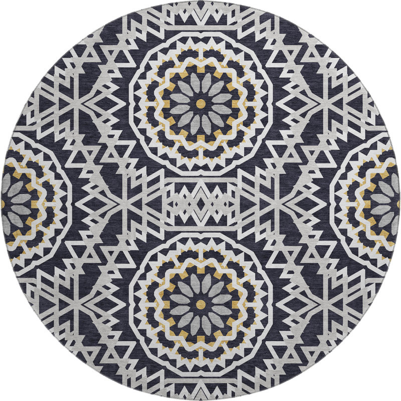 Premium Machine Washable Cerrito Black Rug, Round 8'