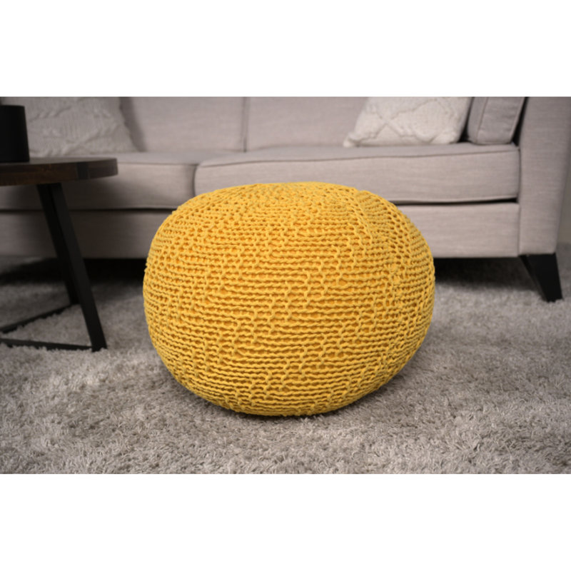 Repose-pieds tricoté en coton tricoté, en jaune et en option, capacité de poids de 200 lb, résistance aux accessoires décoratifs, nettoyage des taches seulement, bourre de perles, profondeur 20 x largeur 14