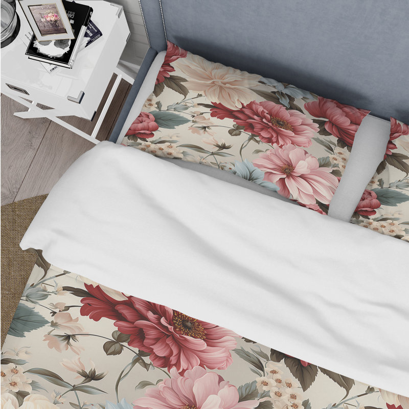 Literie de jardin pivoine rose antique, Housse de couette simple + 1 taie décorative stan