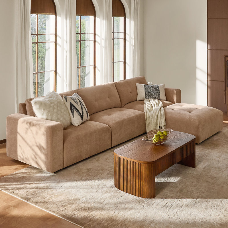 Esme 126" Modern Oversized Modular Sofa with Chenille Fabric and Memory Foam Cushions, Camel