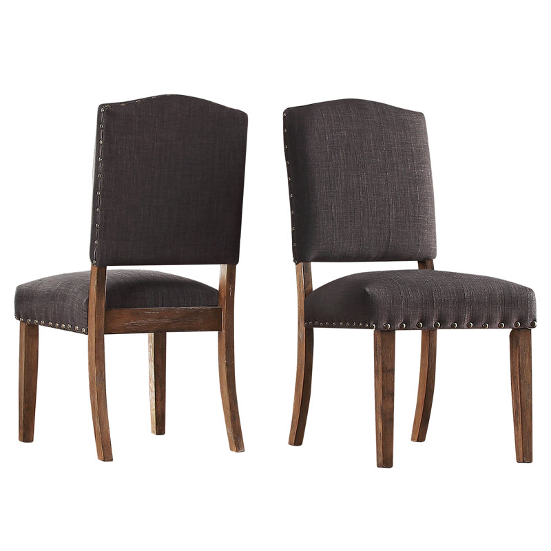Aldrina 20.5'' H Linen Upholstered Side Chair, Dark Grey Linen, Light Distressed Natural