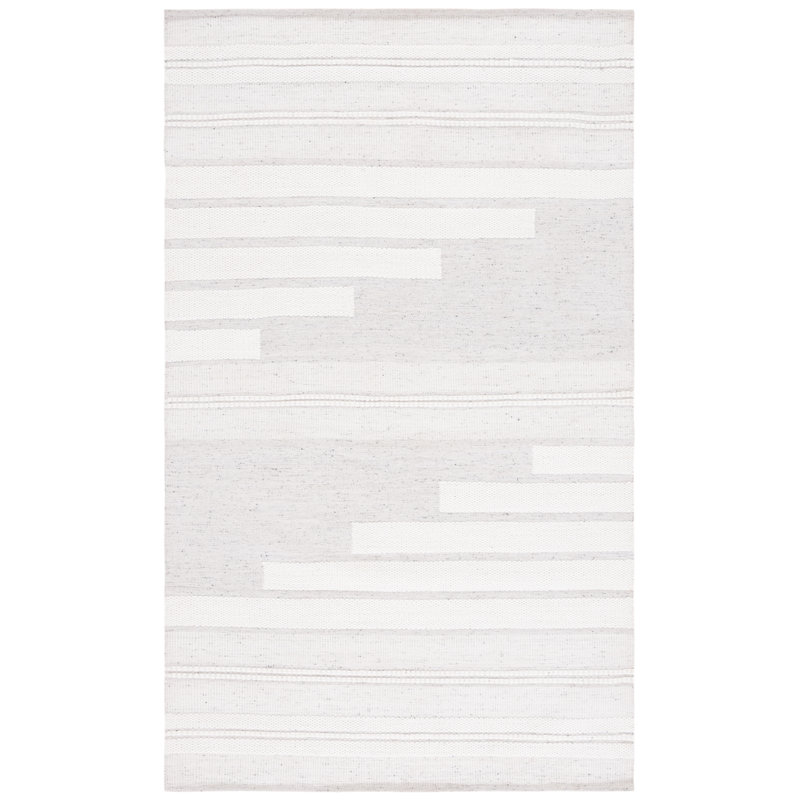 Ivory and Light Grey Square Flat Woven Wool Rug