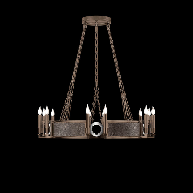 Lustre rond l 35,75 po Mirage, Galet / bronze / nickel