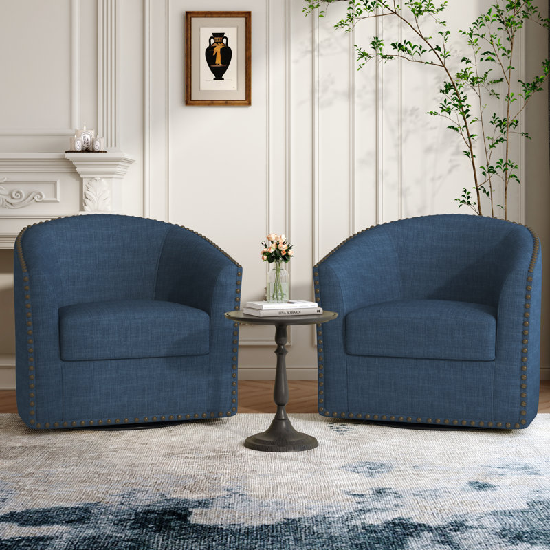 Fauteuil demi-tonneau pivotant Aunna, Mélange de polyester bleu