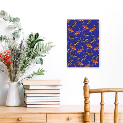 Blue Koi Pattern Elegant Peaceful Traditional Fish Wall Art Print 1 Piece Wrapped Canvas Wall Art