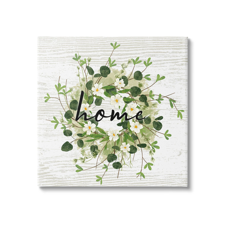 «Delicate Botanical Wreath Home sign», art mural sur toile rustique par Ziwei Li, H 17 po x l 17 po x P 1,5 po