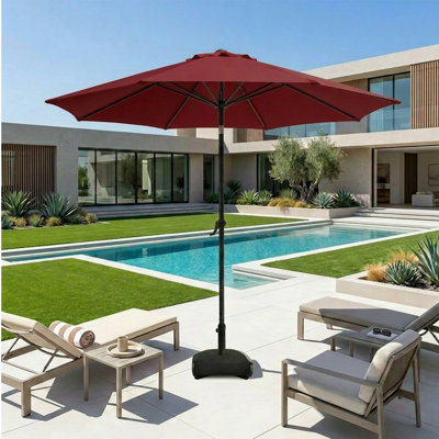 Parasol de marché 9 pi avec base et bouton poussoir inclinable 9 pi