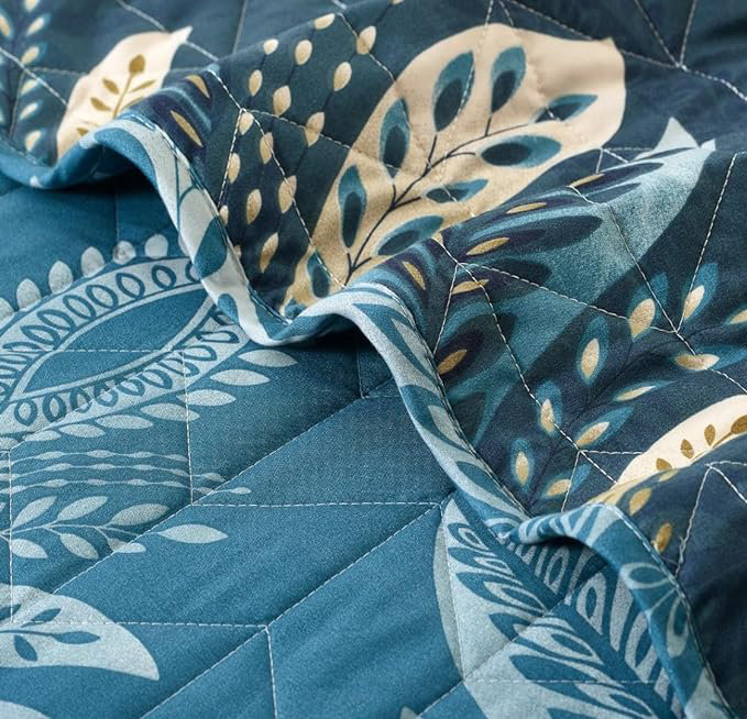 Andrena Bedspread with Pillow Shams Included, Single Bedspread + 1 Standard Pillow Sham, Floral, Teal
