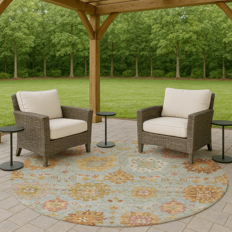 Machine Washable Indoor/Outdoor Chantille ACN2289 Damask Rug, Round 8'