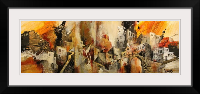 « méditerranéennes souvenirs ix », impression, H 20 po x l 44 po x p 1 po, Cadre noir