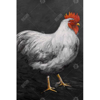 rooster 2 - White Farm Animals Metal Print for Home Decor