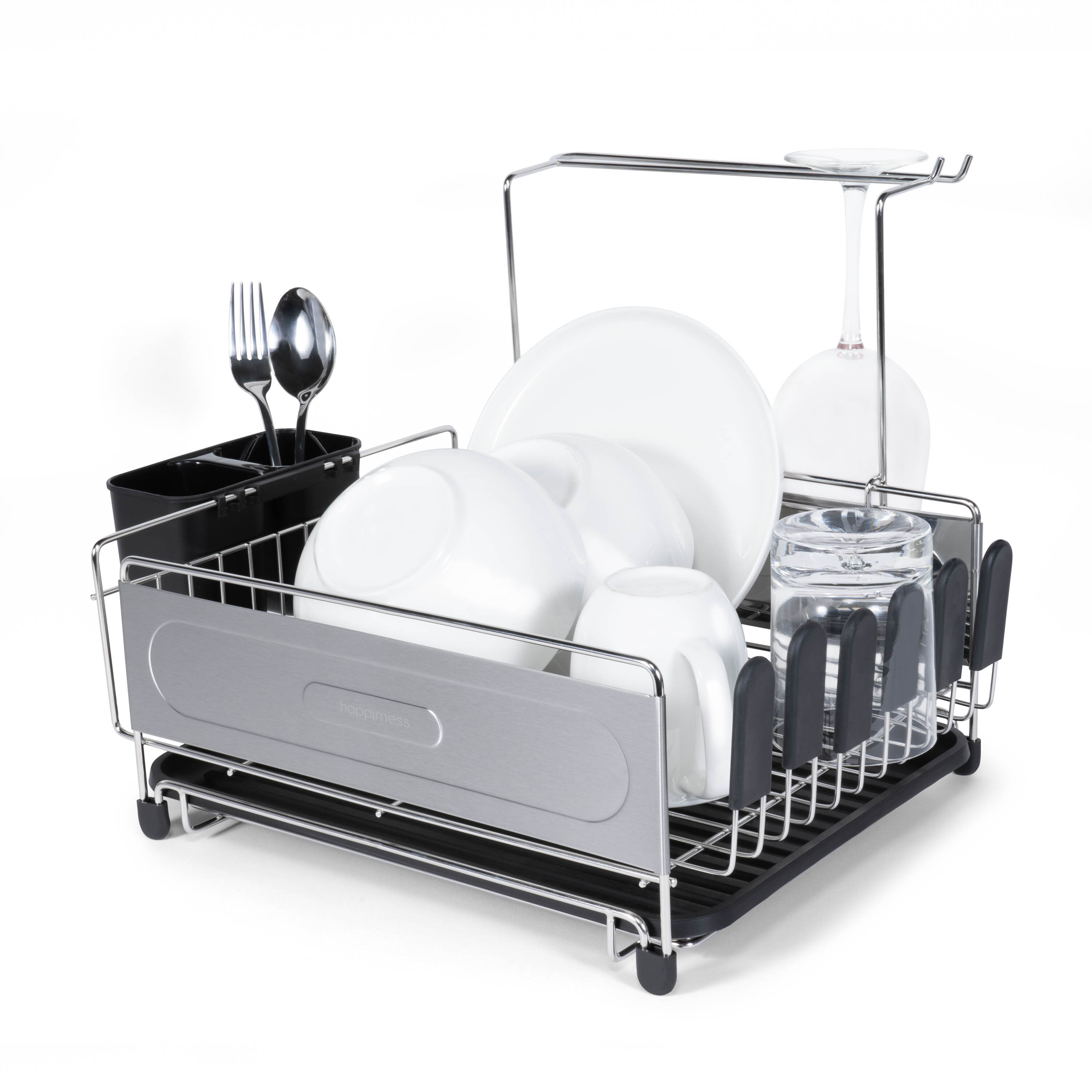 Fuleadture 2 Tier Dish Drying Rack with Drainboard, Black 