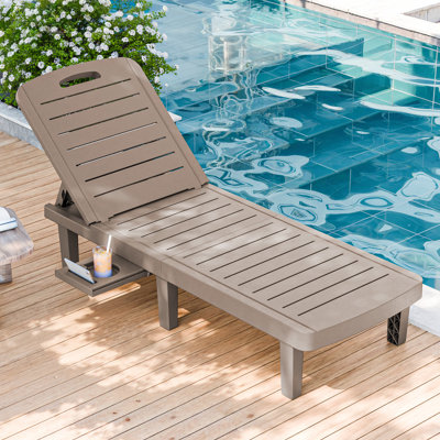 Oversized 74'' Long Resin Lounge Chairs With 5-Level Adjustable Backrest and Cup Holder For Poolside, Patio, Beach, Yard (2PC)