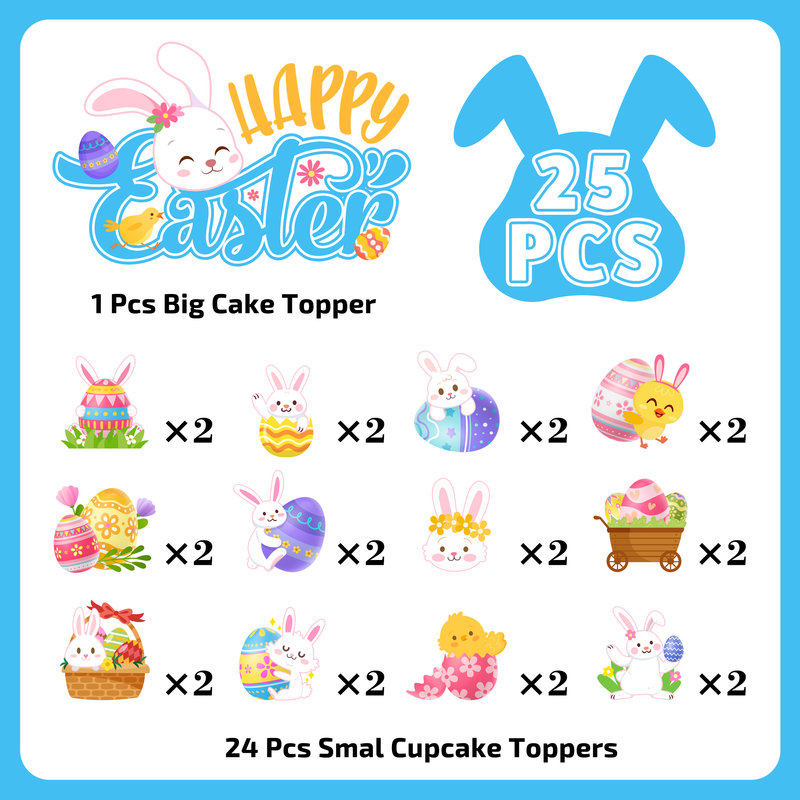 Easter Party Supplies for Easter Cake Decorations, 24pcs Bunny Cupcake Toppers
