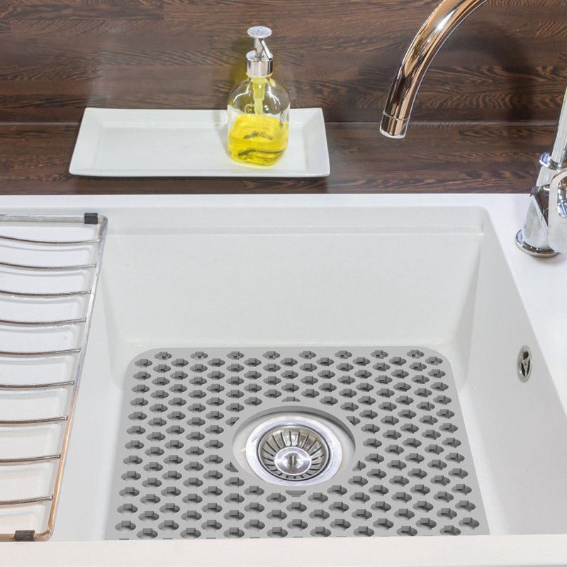 11.61x13.58Inch Silicone Grid Sink Mat with Central Drain Hole